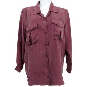 The Avenue Size 14/16 Pure Silk Purple Button Down Utility Shirt Top Blouse